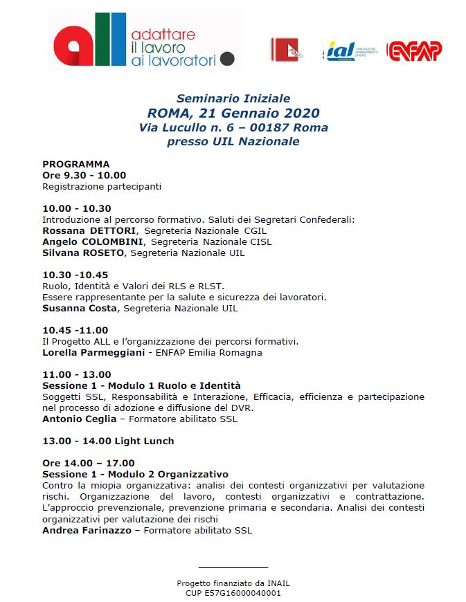 programma 1° seminario all Roma 21 gennaio 2020