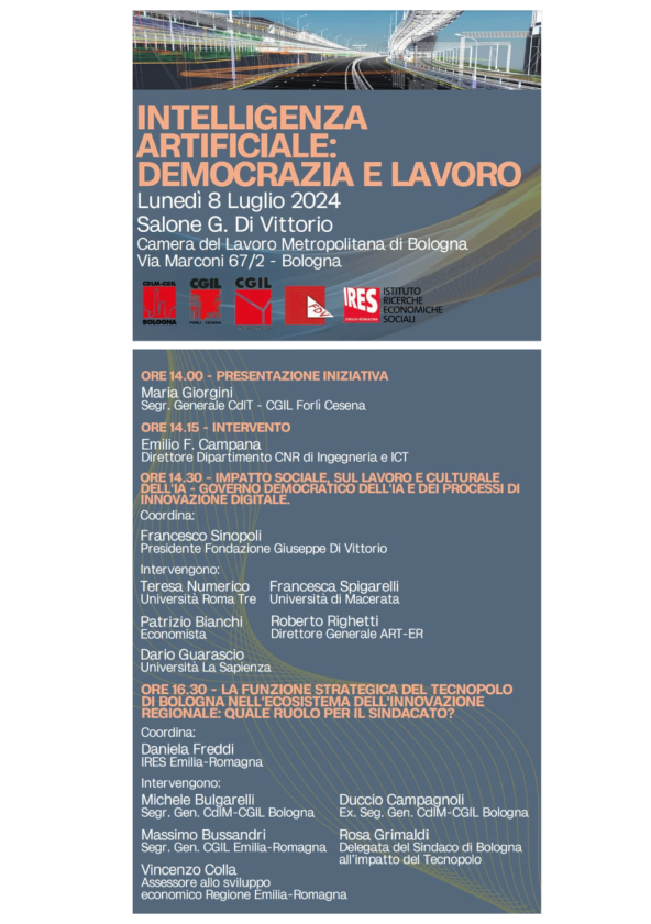 8 Luglio 2024 - Convegno "INTELLIGENZA ARTIFICIALE: DEMOCRAZIA E LAVORO"