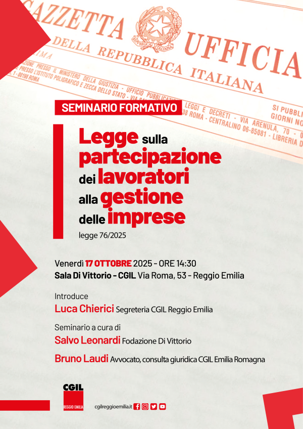 Seminario formativo - Legge sulla partecipazione dei lavoratori alla gestione delle imprese