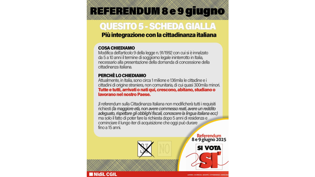 5) PIù INTEGRAZIONE (E DIRITTI) CON LA CITTADINANZA ITALIANA